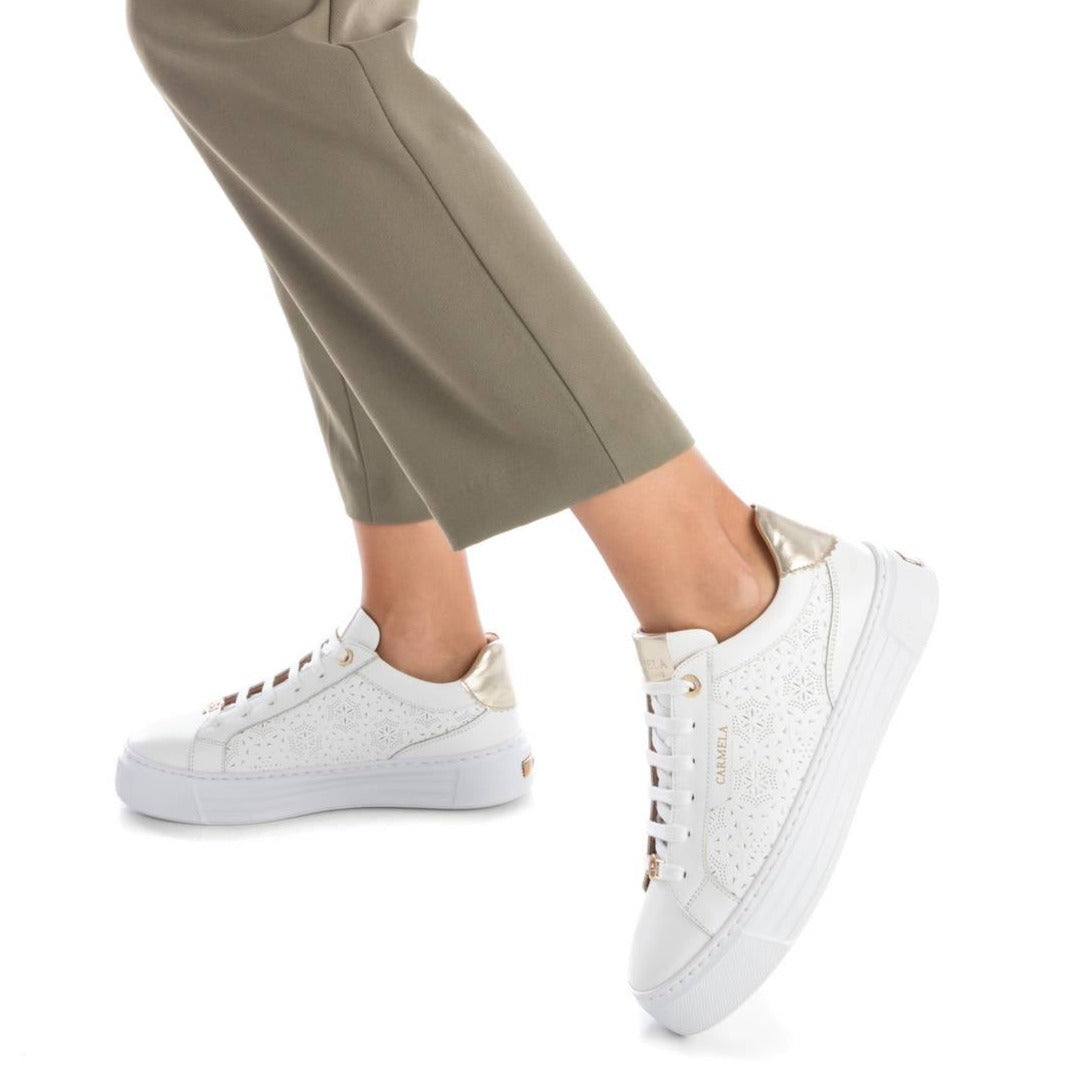 Carmela Openwork White Leather Trainers