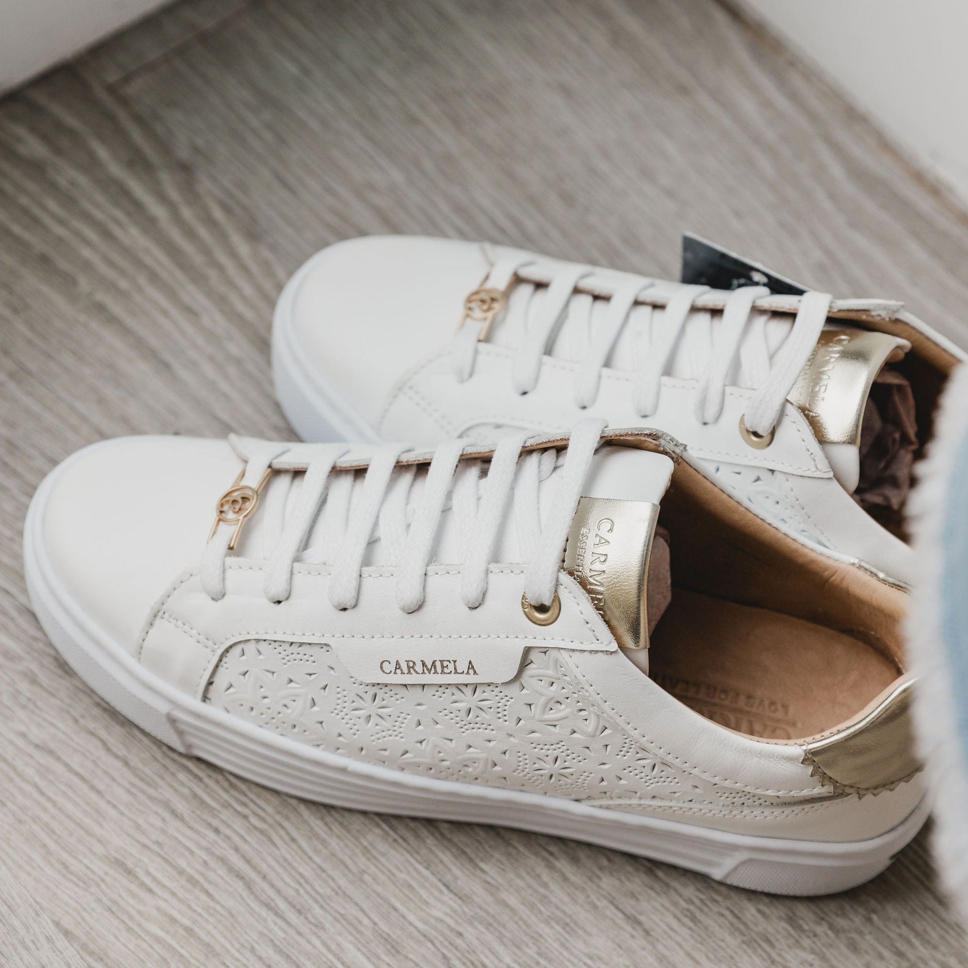Carmela Openwork White Leather Trainers