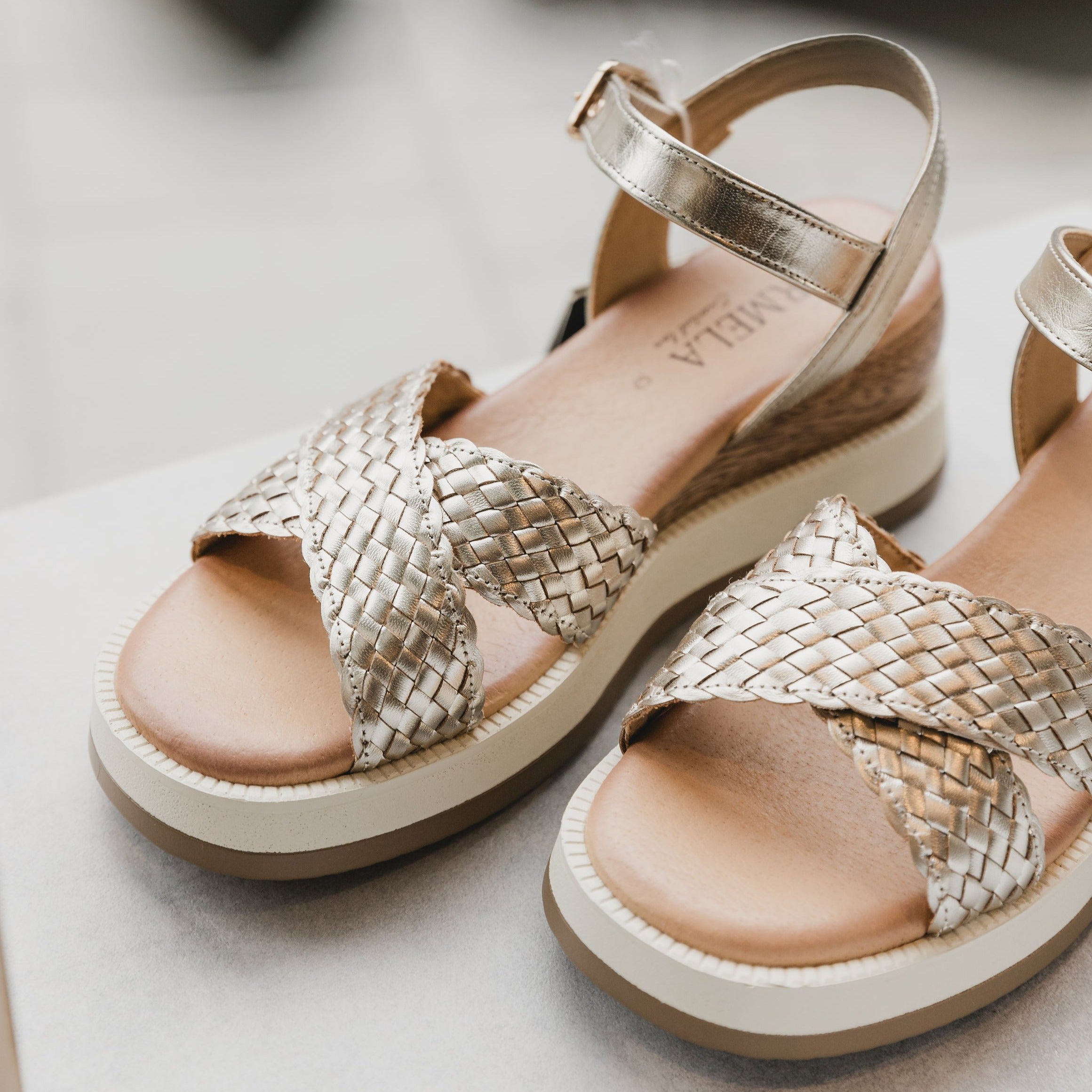 Carmela Crossover Leather Wedge Sandals