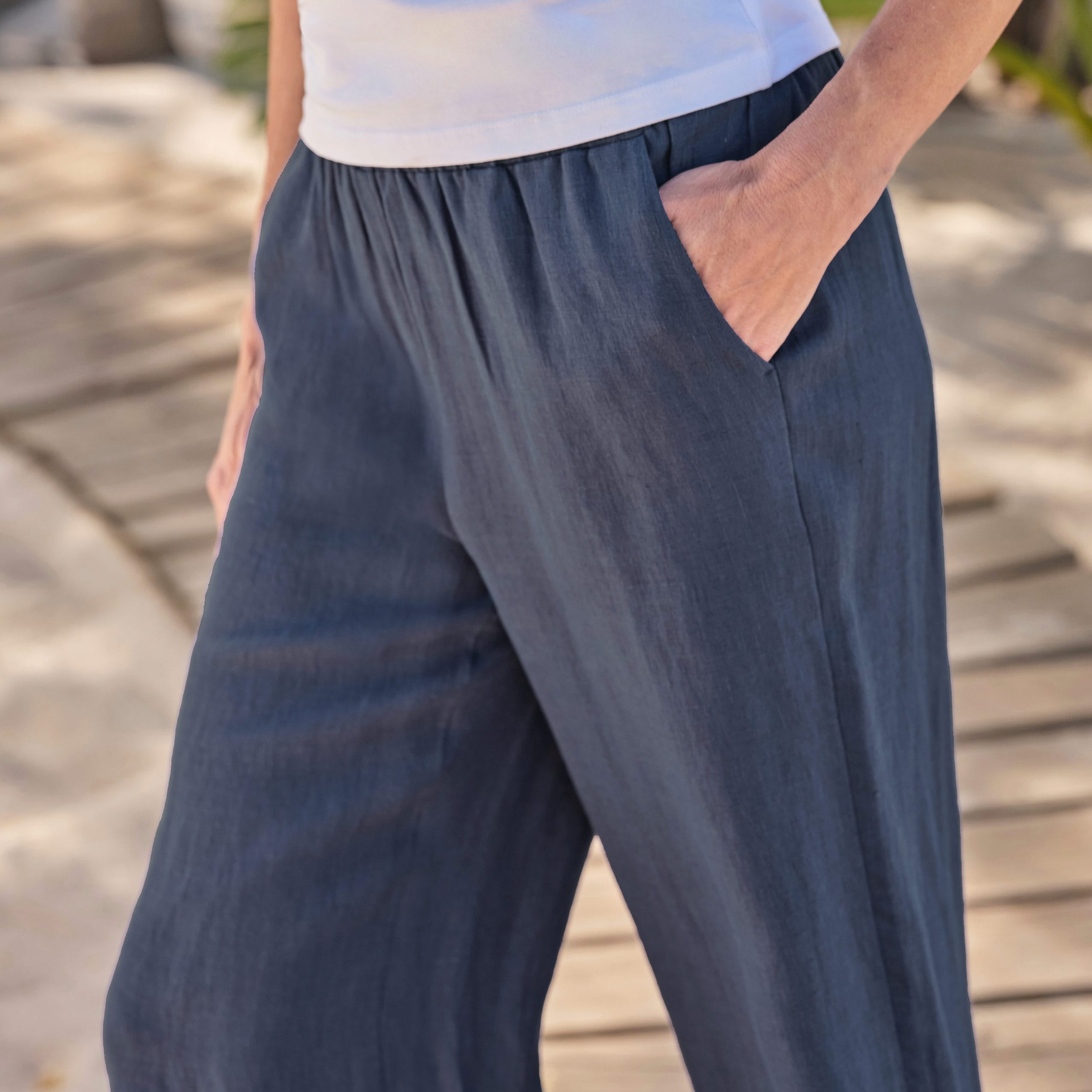Woolovers - Wide Leg Full Length Linen Trousers