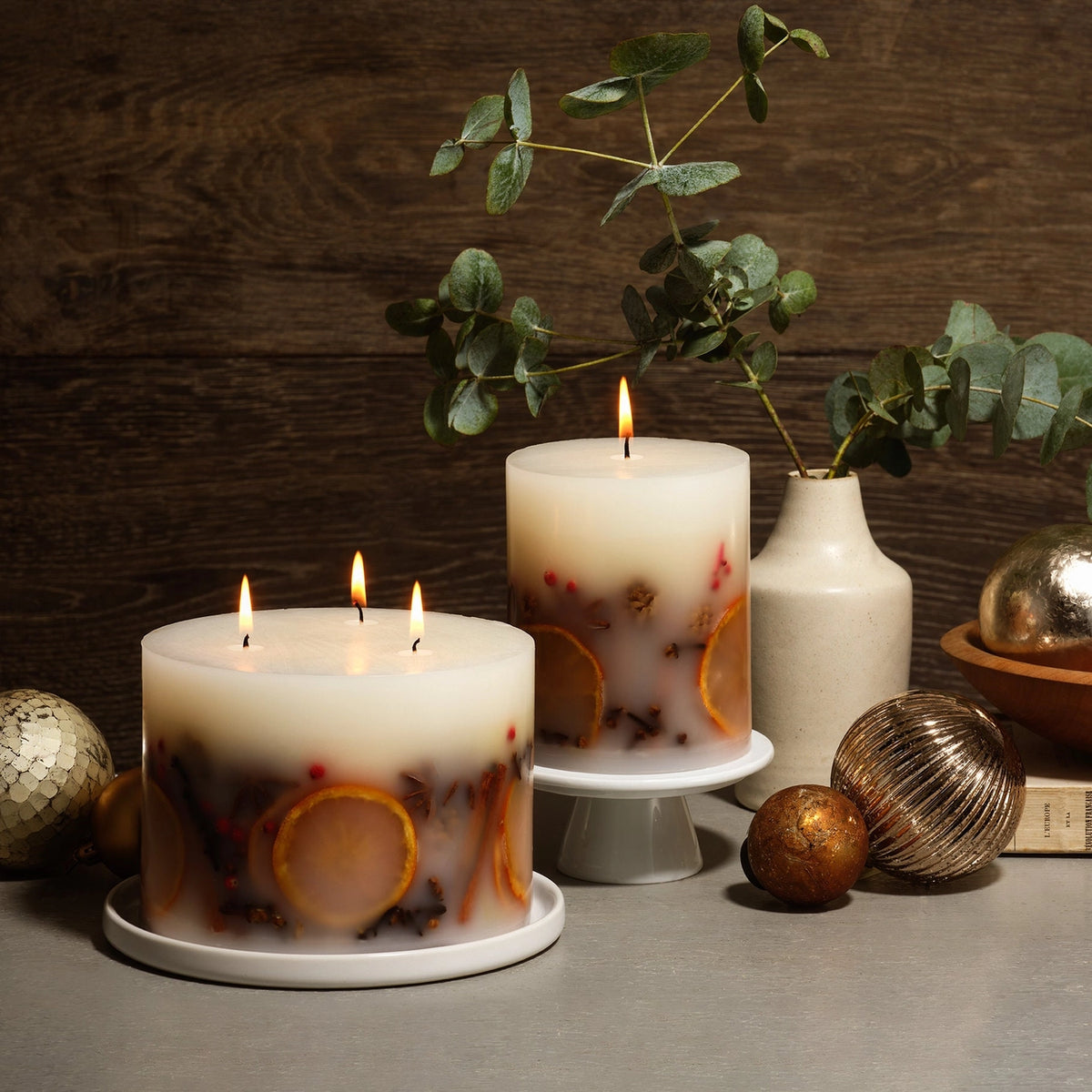 Luxury Handmade Botanical Winter Christmas Pillar Soy Candle (3 Wick)