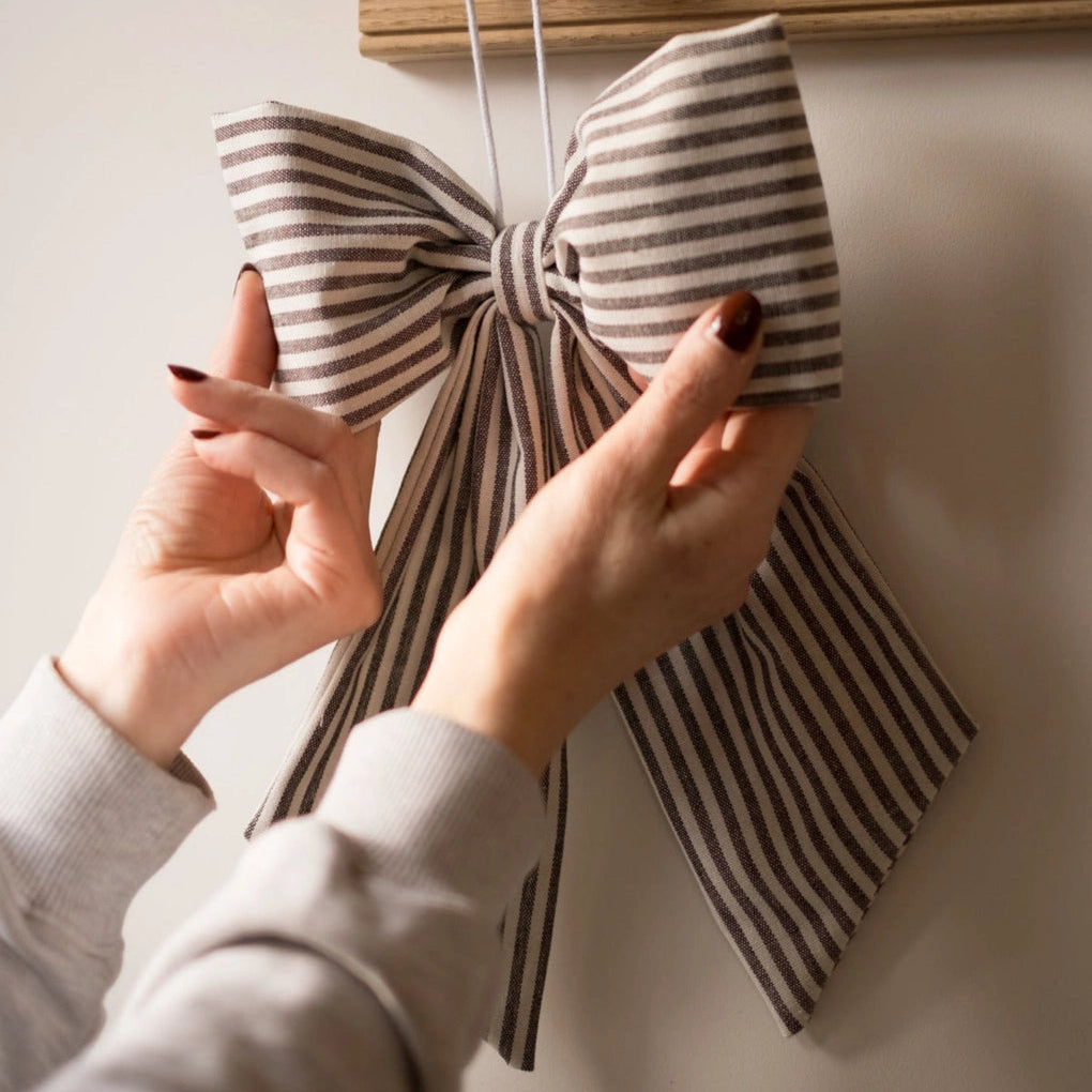 Brown and White Stripe Hanging Bow