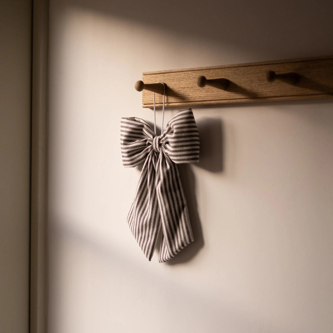 Brown and White Stripe Hanging Bow