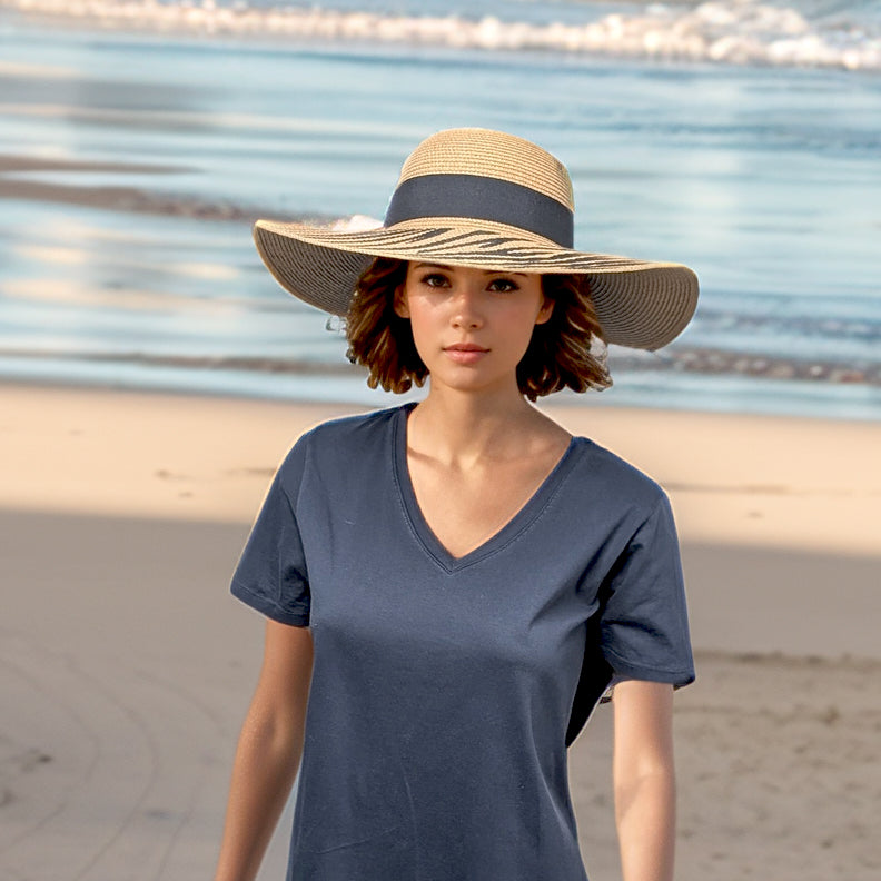 Wide Brim Zebra Print Foldable Hat