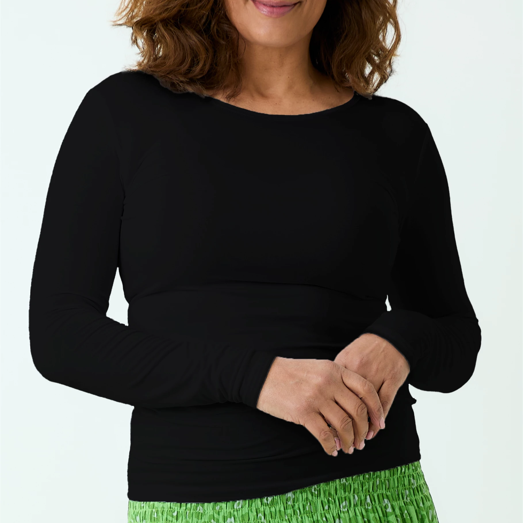 Bamboo Jersey Crew Neck Fitted Long Sleeve T-Shirt