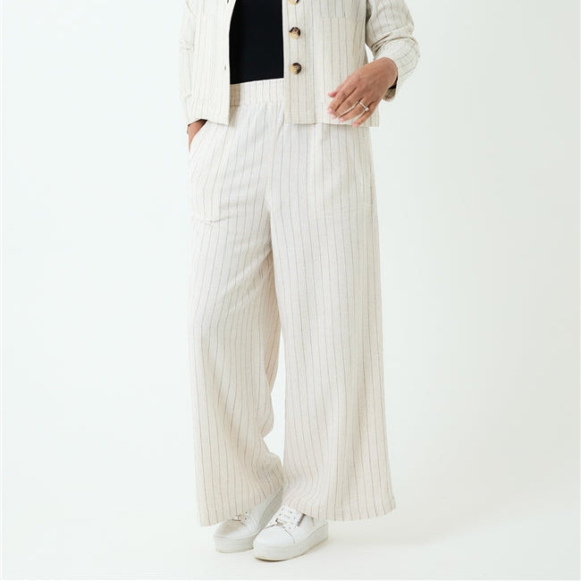 Linen Viscose Stripe Ultra Wide Palazzo Pant