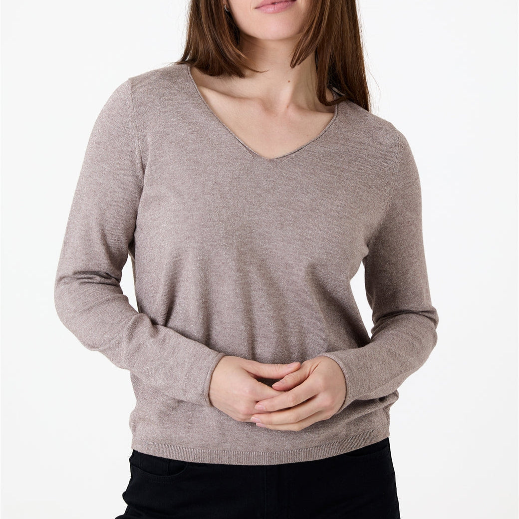 Cashmere Like Lurex Fitted V-Neck Jumper