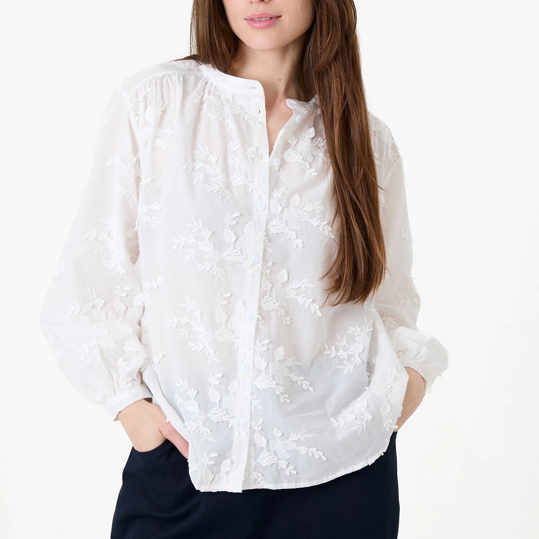 Floral Applique Button Through Blouse