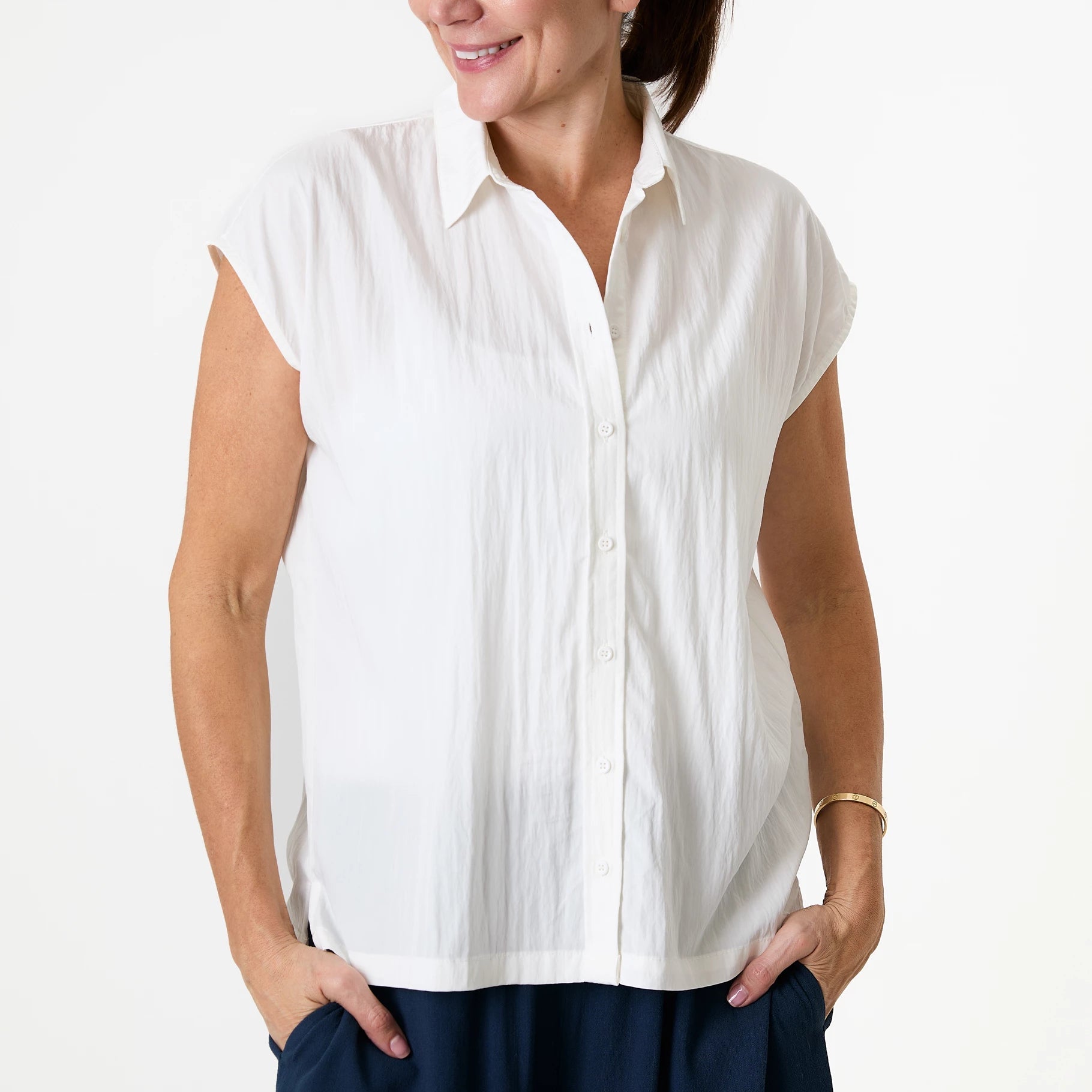 Cap Sleeve Button Through Shirt