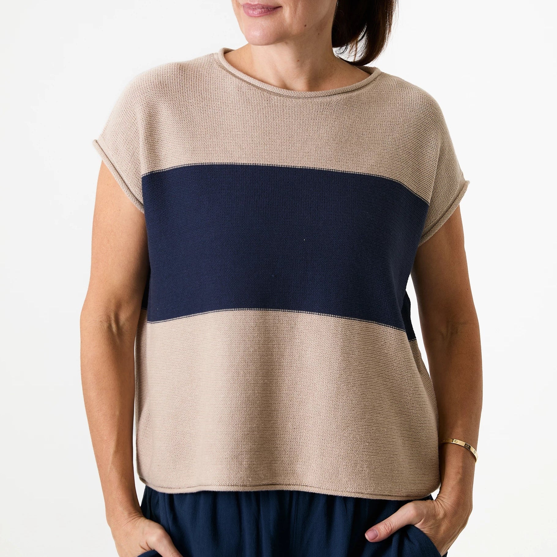 Cotton Mix Block Stripe Sleeveless Jumper