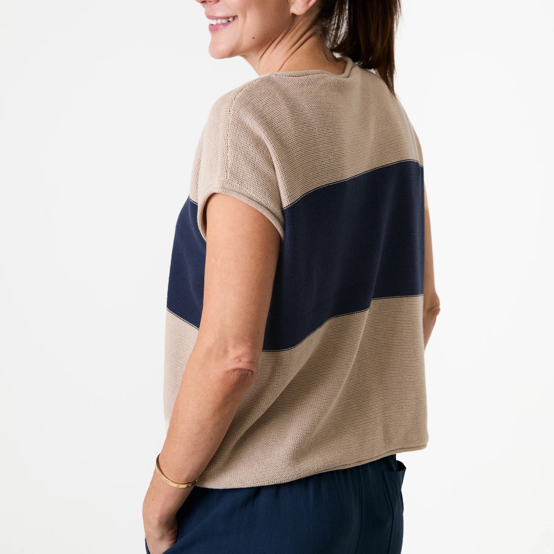 Cotton Mix Block Stripe Sleeveless Jumper