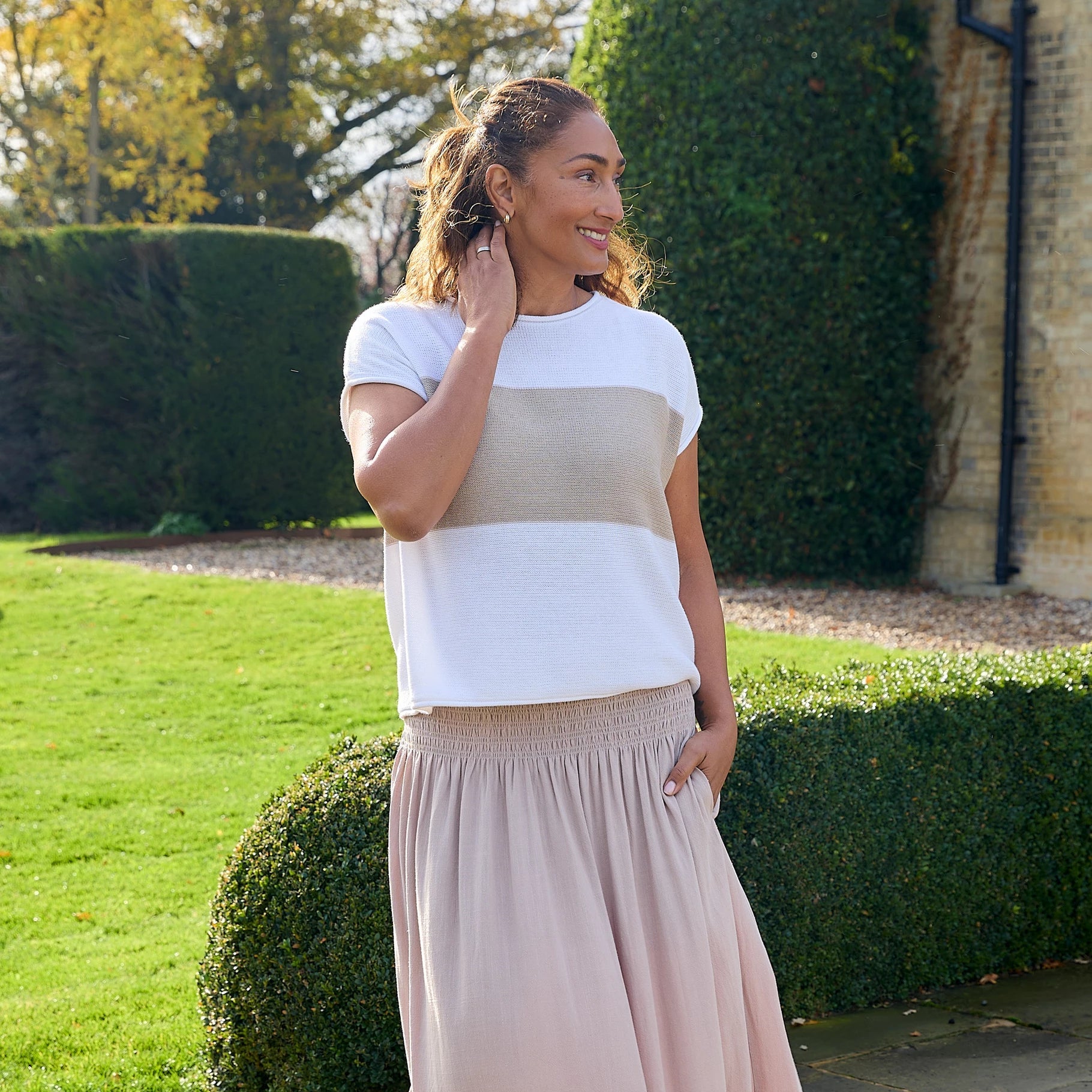 Cotton Mix Block Stripe Sleeveless Jumper