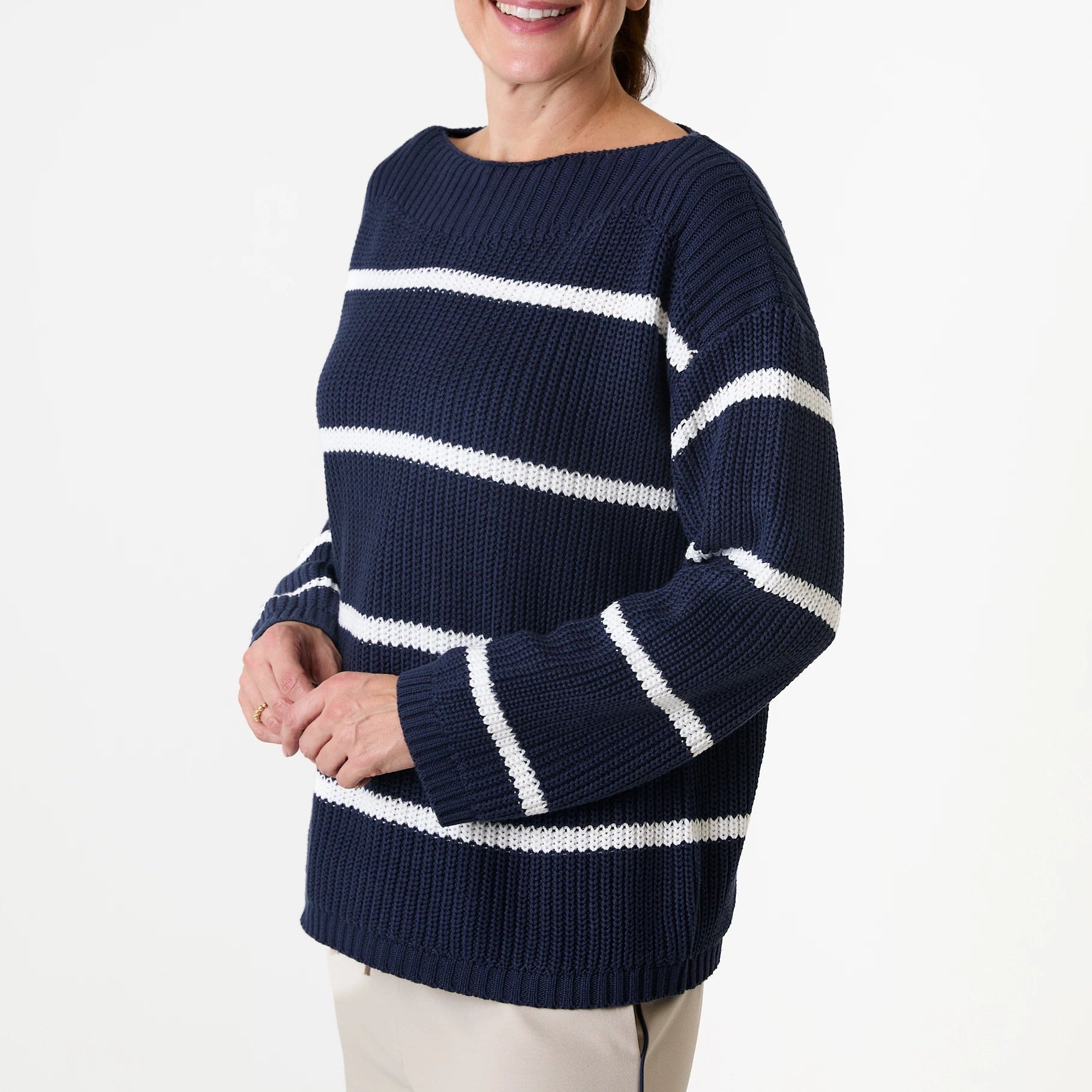 Cotton Mix Boat Neck Stripe Jumper
