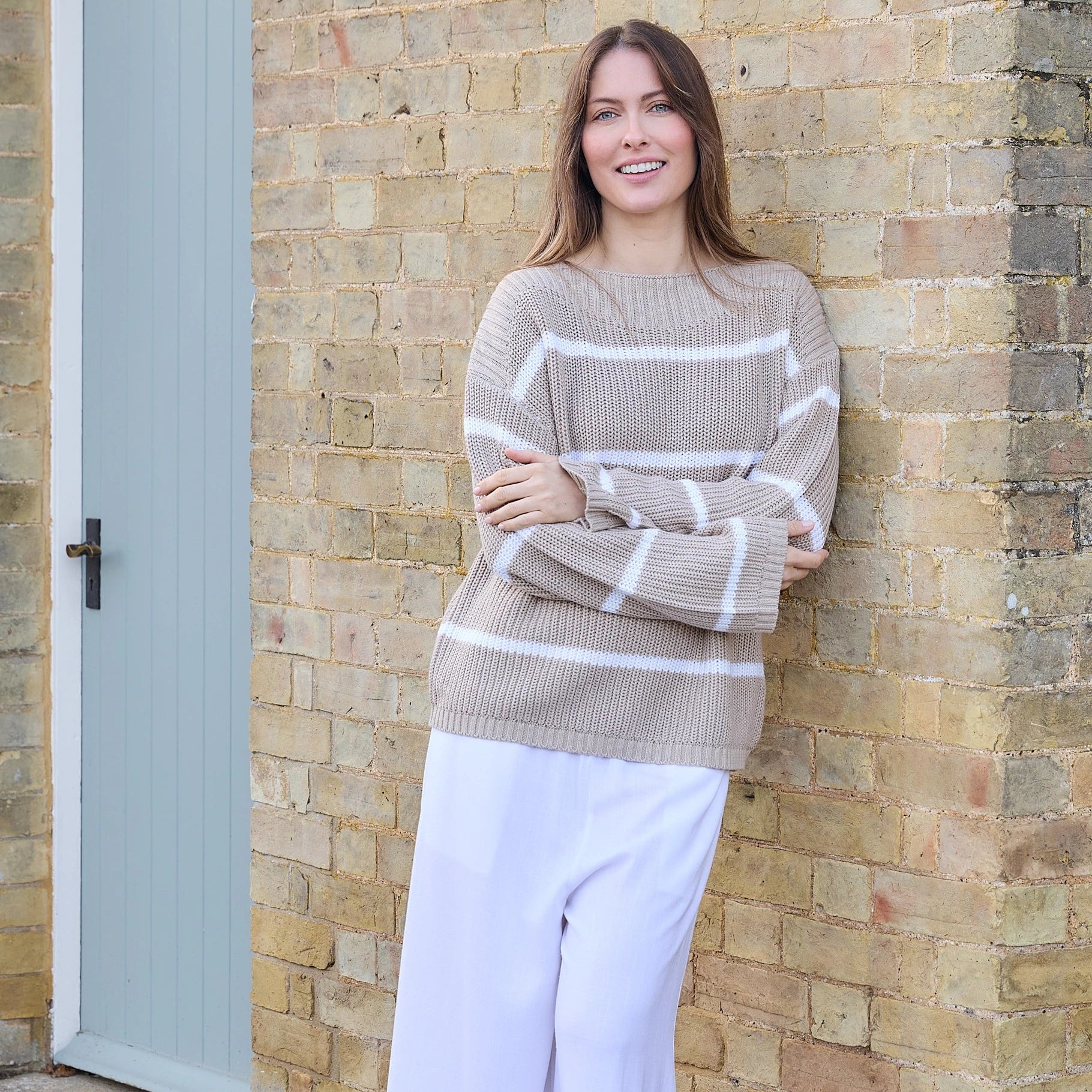 Cotton Mix Boat Neck Stripe Jumper