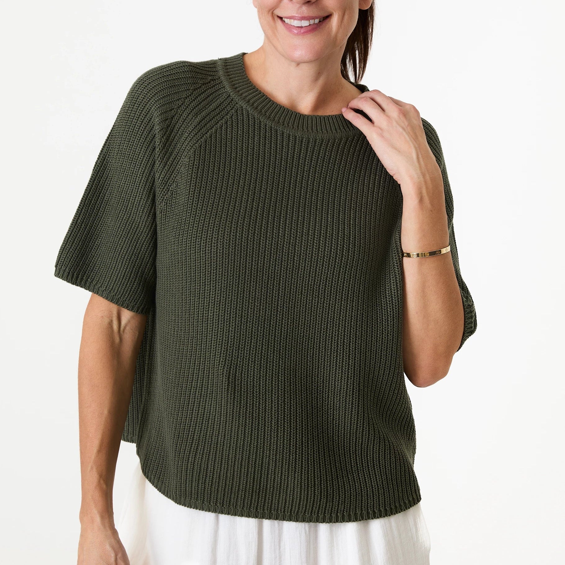 Cotton Mix Rib Short Sleeve Raglan Jumper