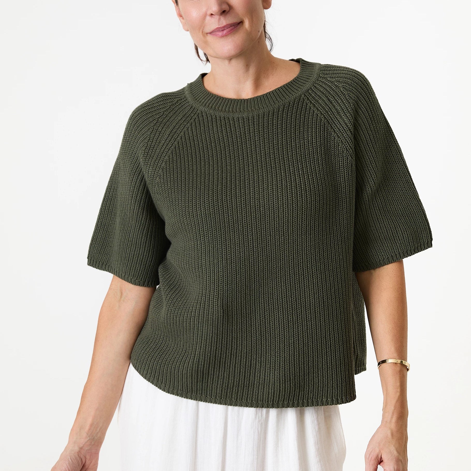 Cotton Mix Rib Short Sleeve Raglan Jumper