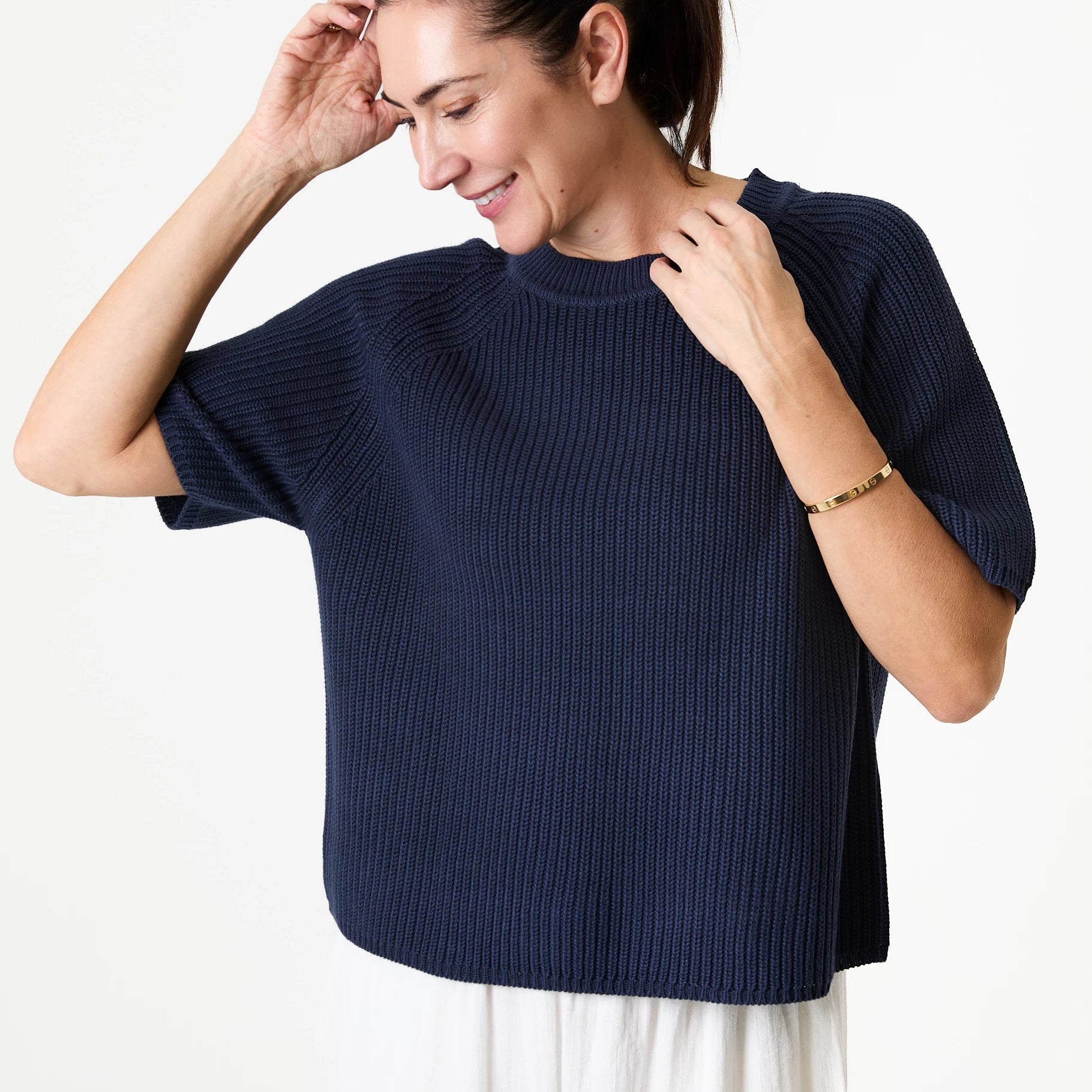 Cotton Mix Rib Short Sleeve Raglan Jumper