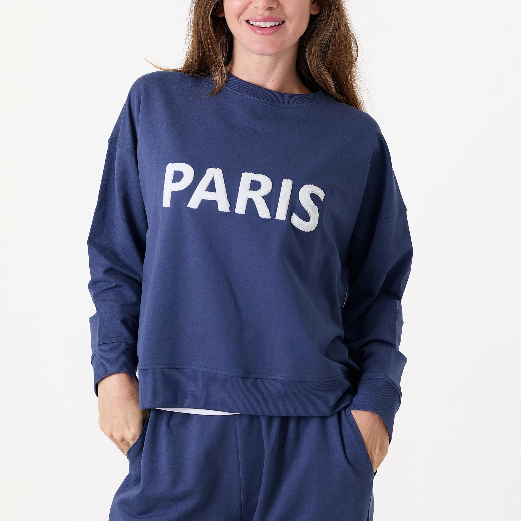 Paris Embroidery Crew Neck Sweatshirt