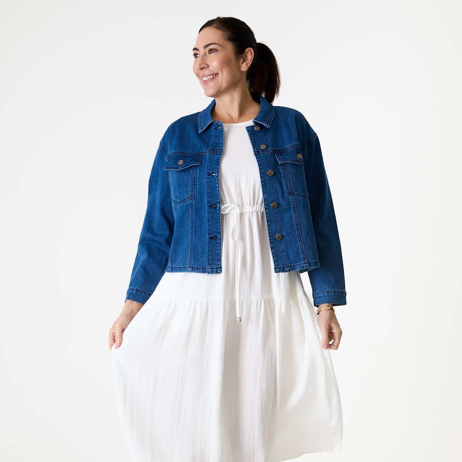 Denim Boxy Collar Jacket