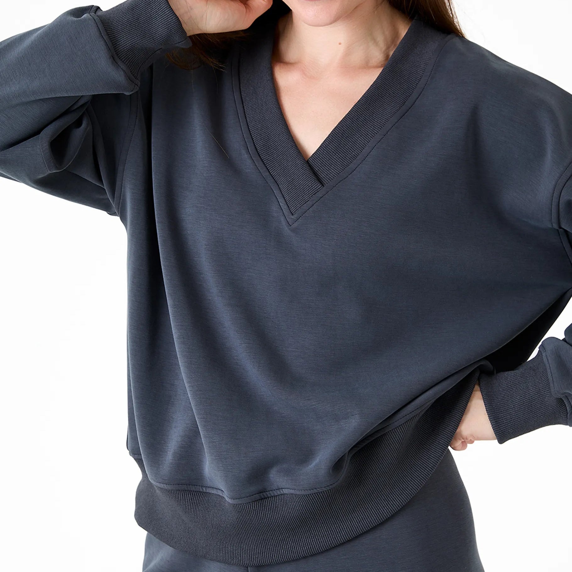 Luxe Jersey V Neck Sweatshirt