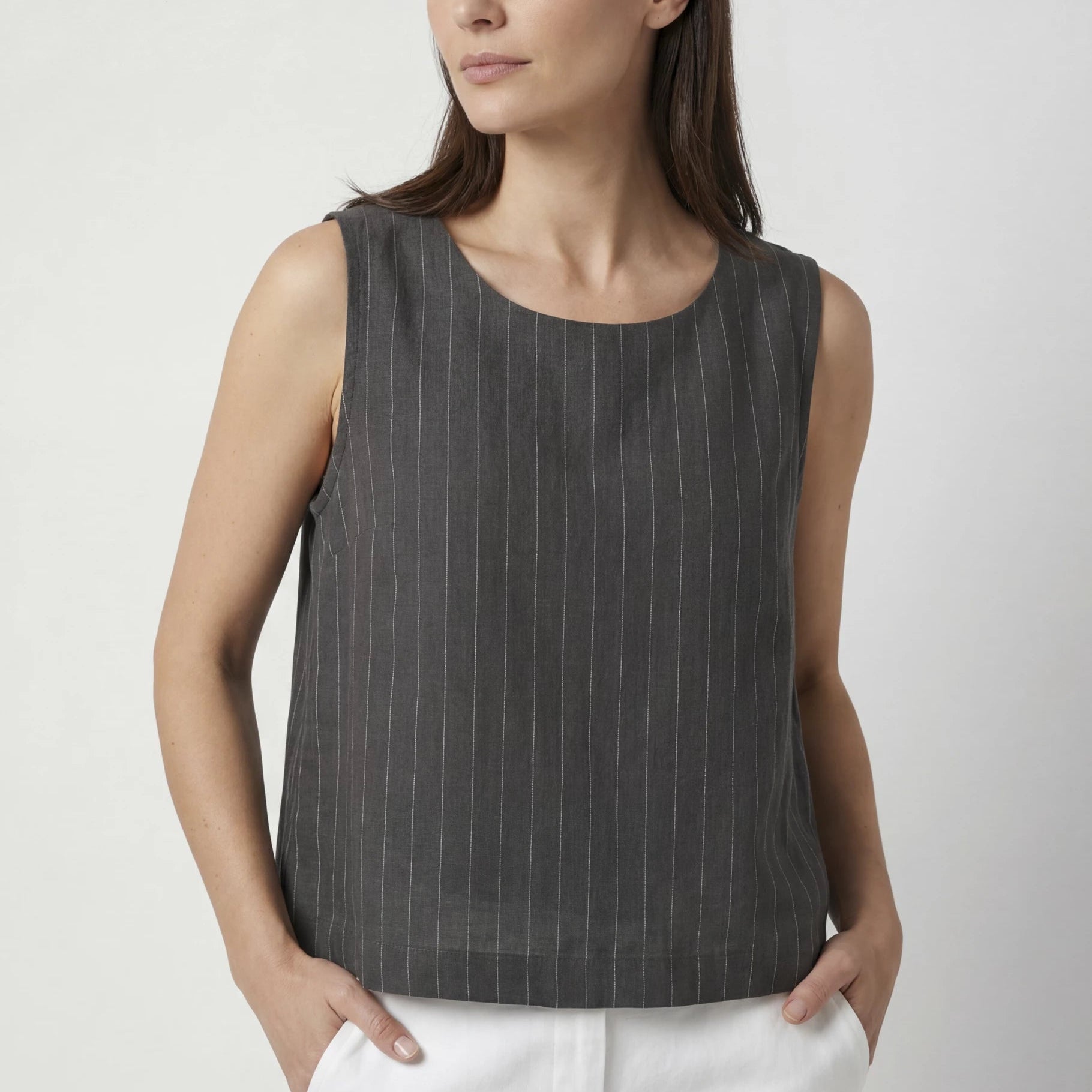 Linen Stripe Button Back Vest