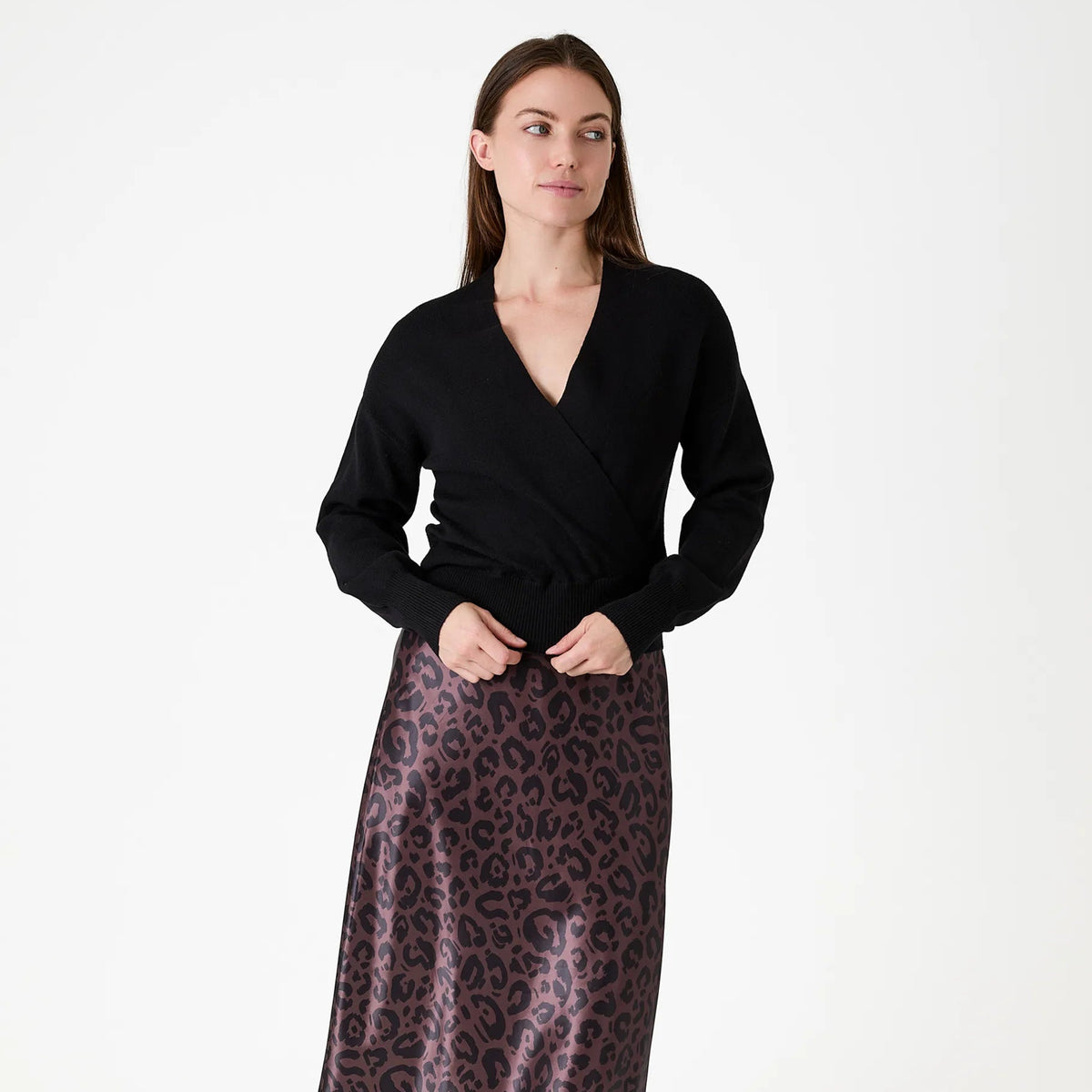 Cashmere Like Long Sleeve Wrap Front Jumper