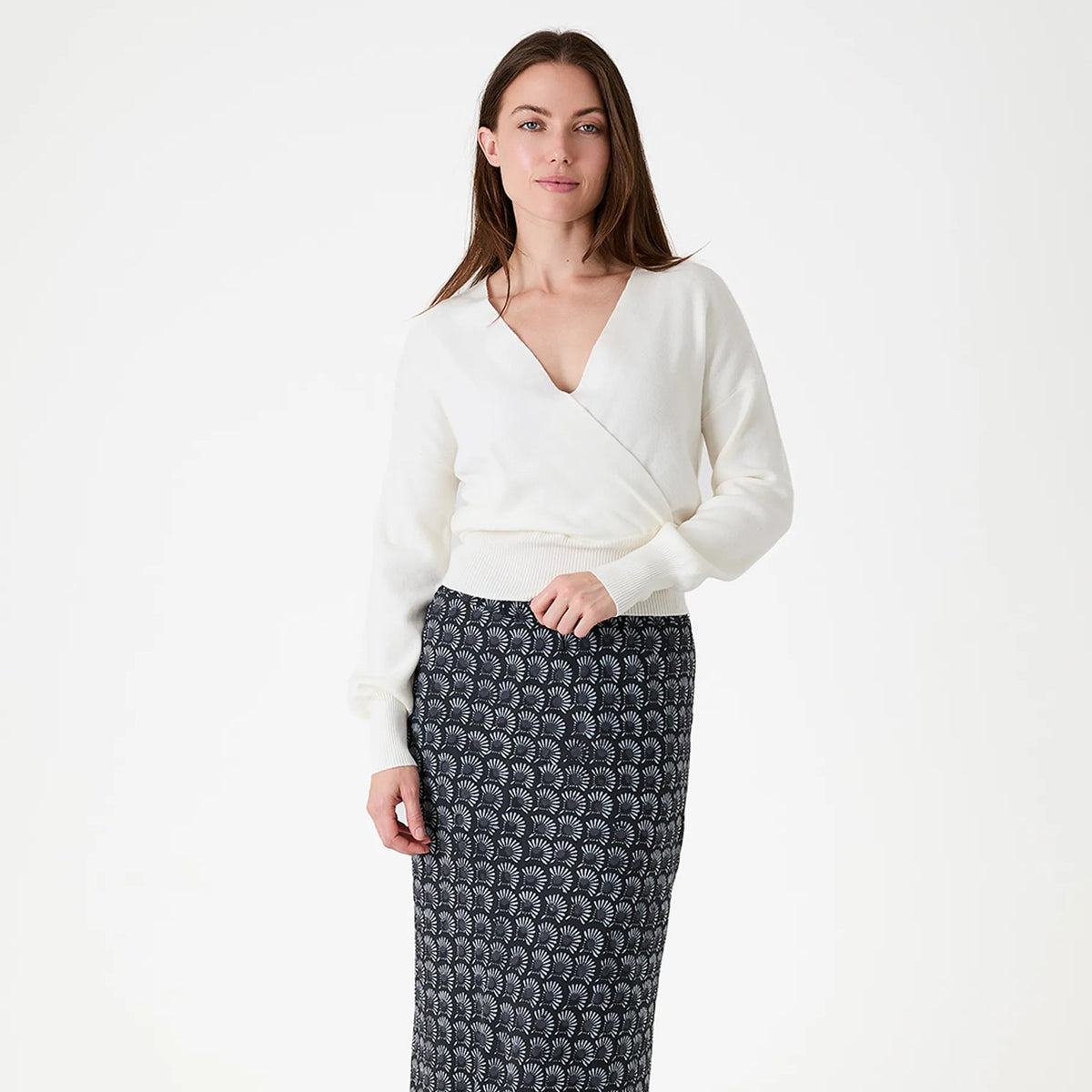 Cashmere Like Long Sleeve Wrap Front Jumper