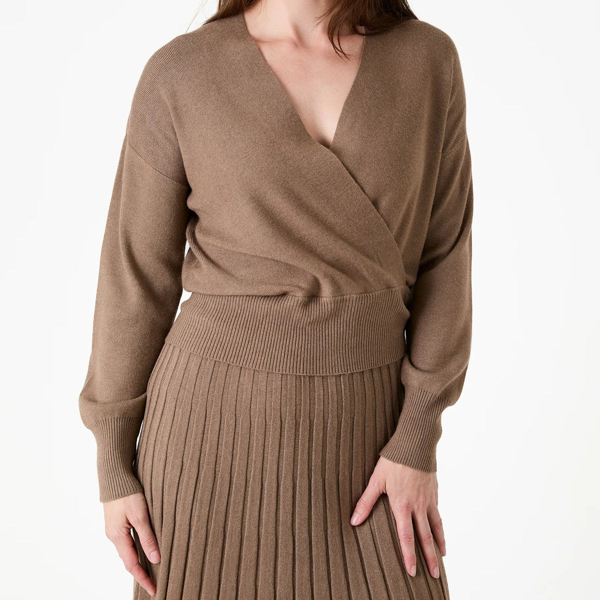 Cashmere Like Long Sleeve Wrap Front Jumper