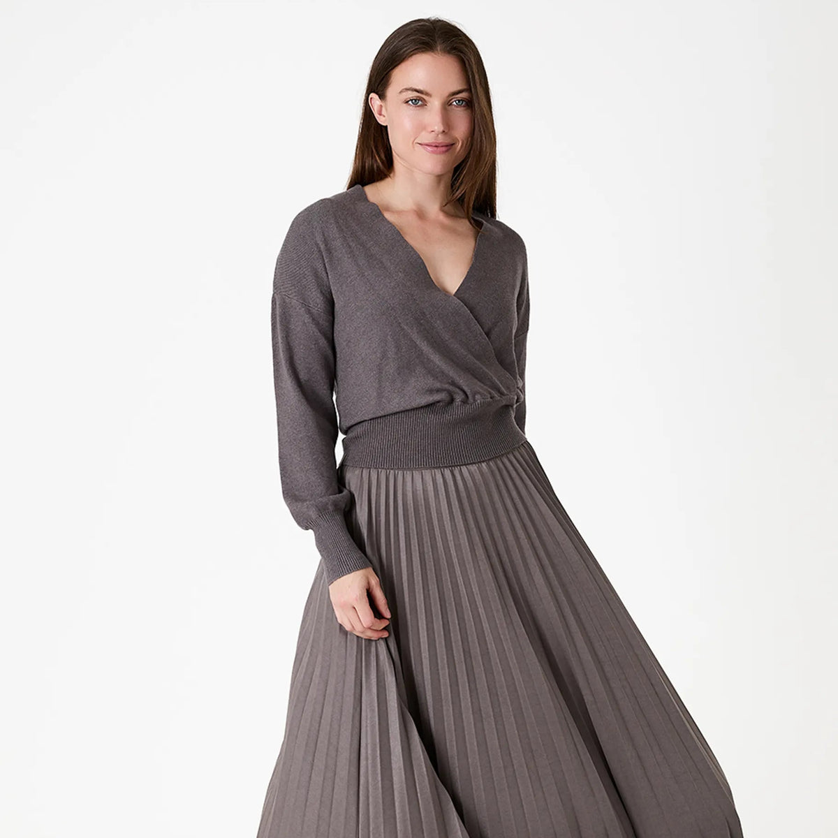 Cashmere Like Long Sleeve Wrap Front Jumper