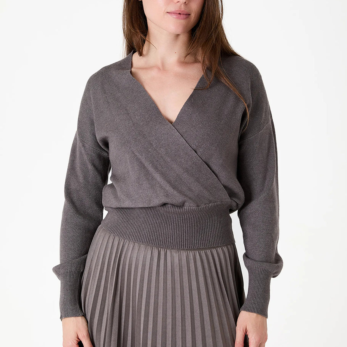 Cashmere Like Long Sleeve Wrap Front Jumper