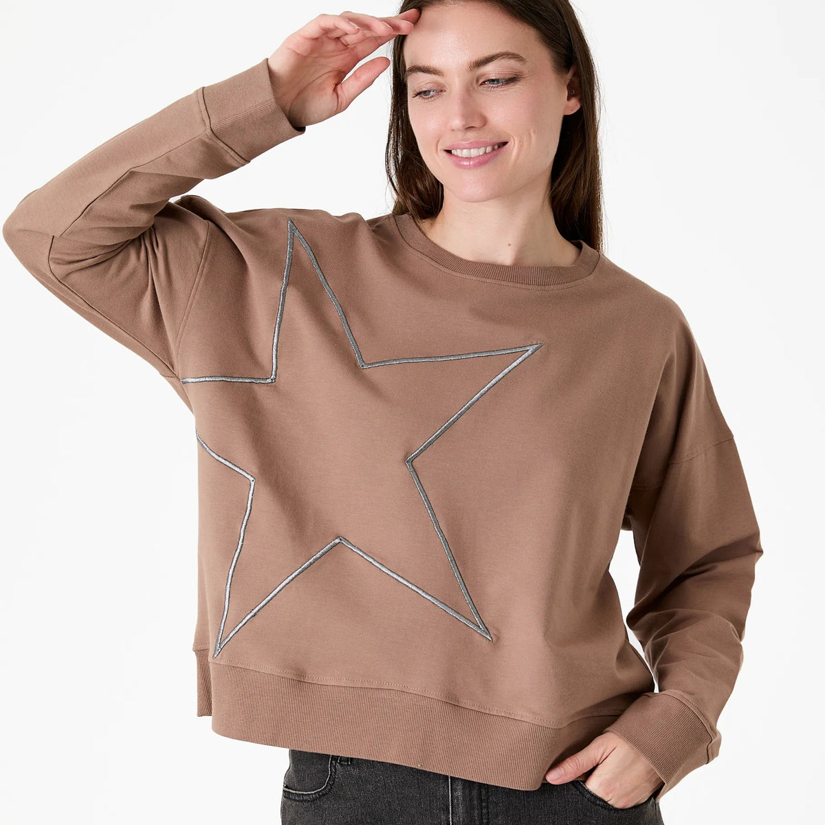 Star Embroidery Crew Neck Sweatshirt