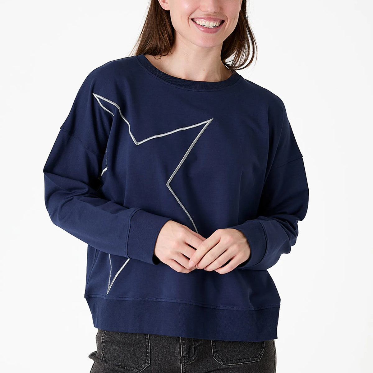 Star Embroidery Crew Neck Sweatshirt