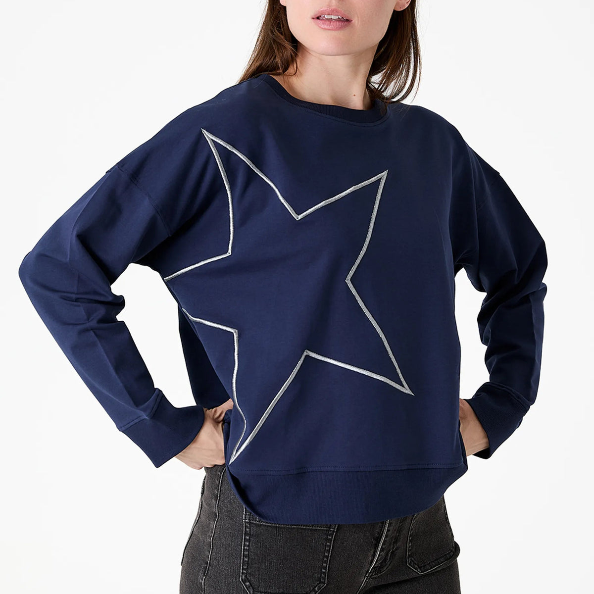 Star Embroidery Crew Neck Sweatshirt