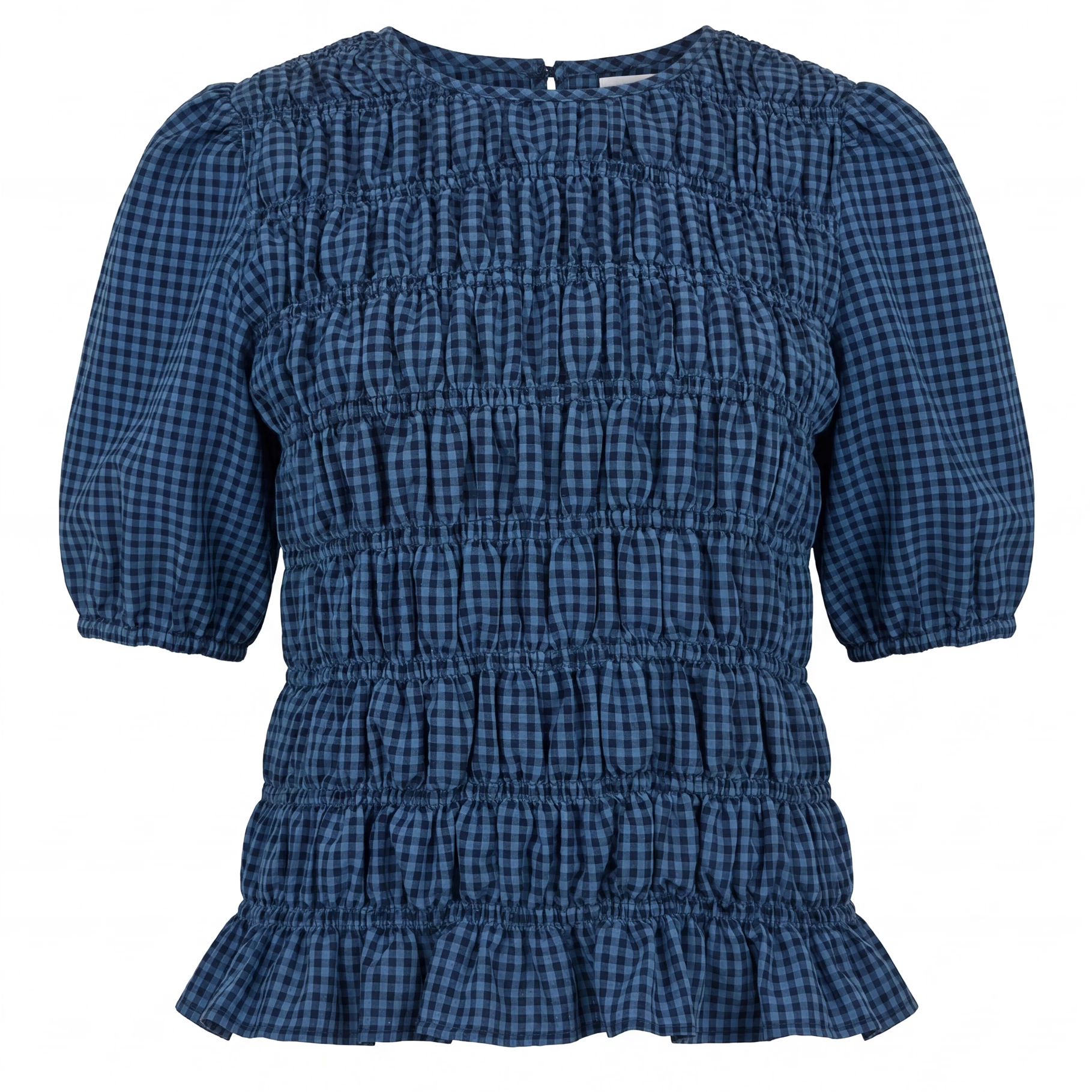 Gingham Check Shirred Bodice Top