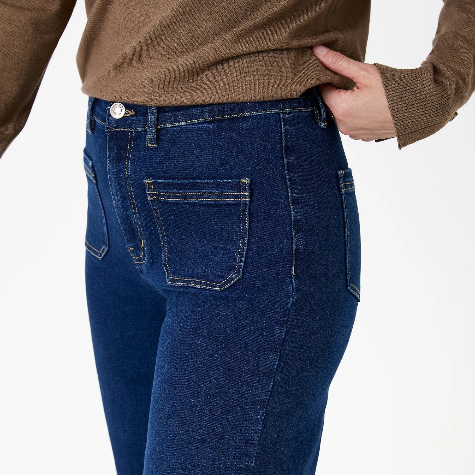 Denim Patch Pocket Front Wide Leg Jean