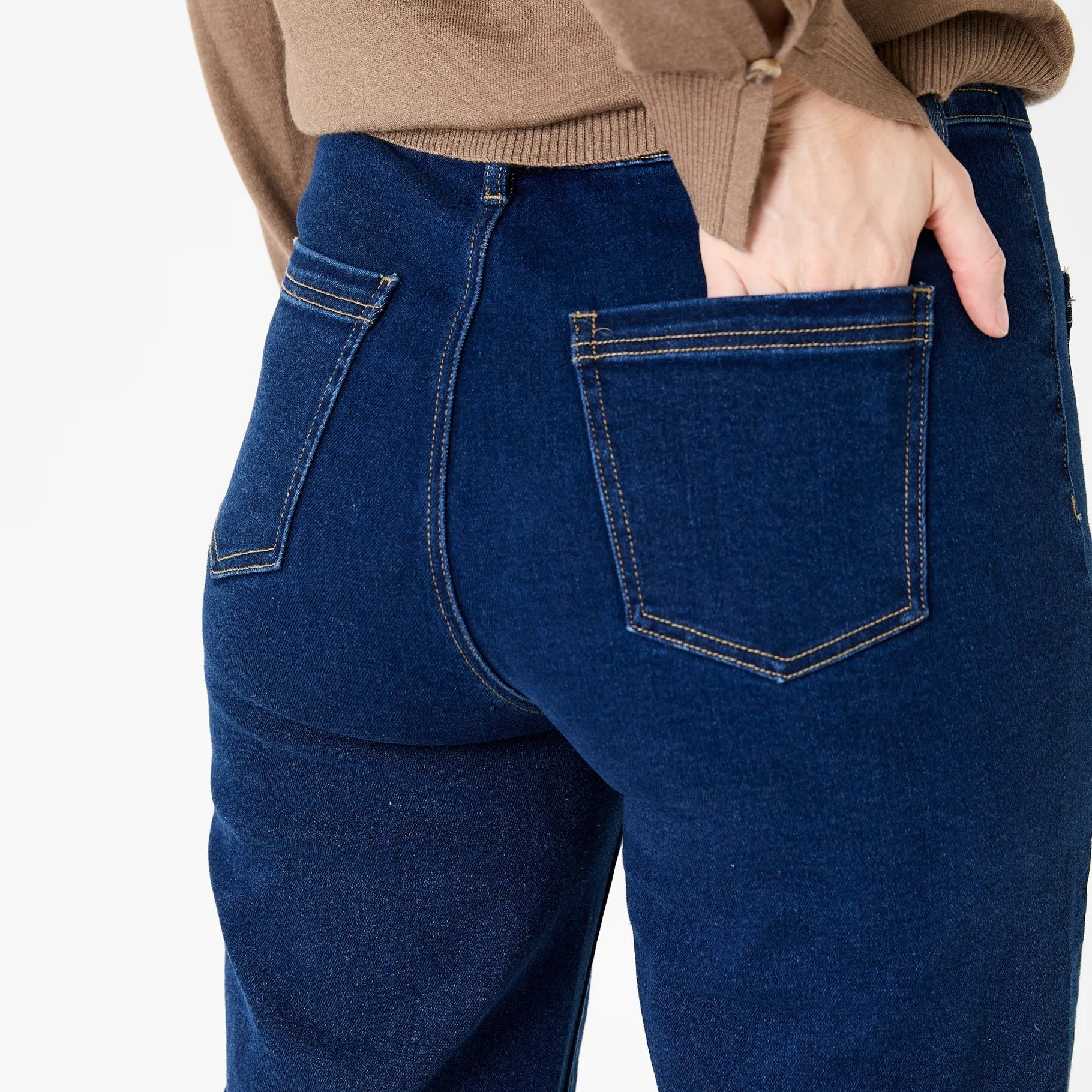 Denim Patch Pocket Front Wide Leg Jean