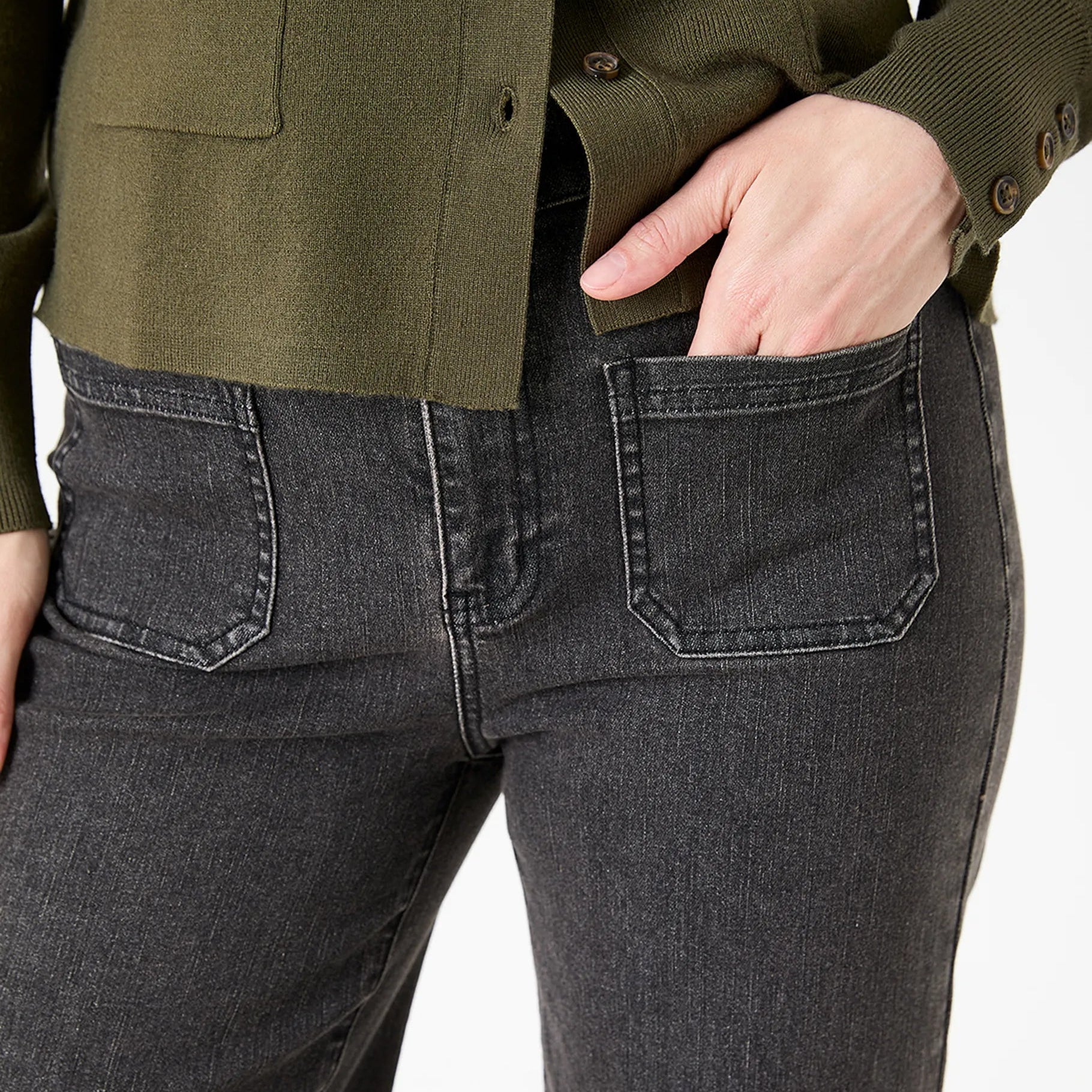 Denim Patch Pocket Front Wide Leg Jean