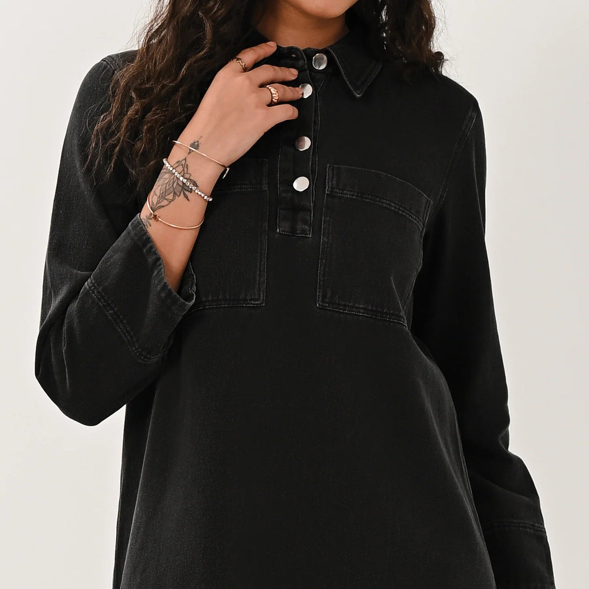 Saige Black Denim Shirt Dress