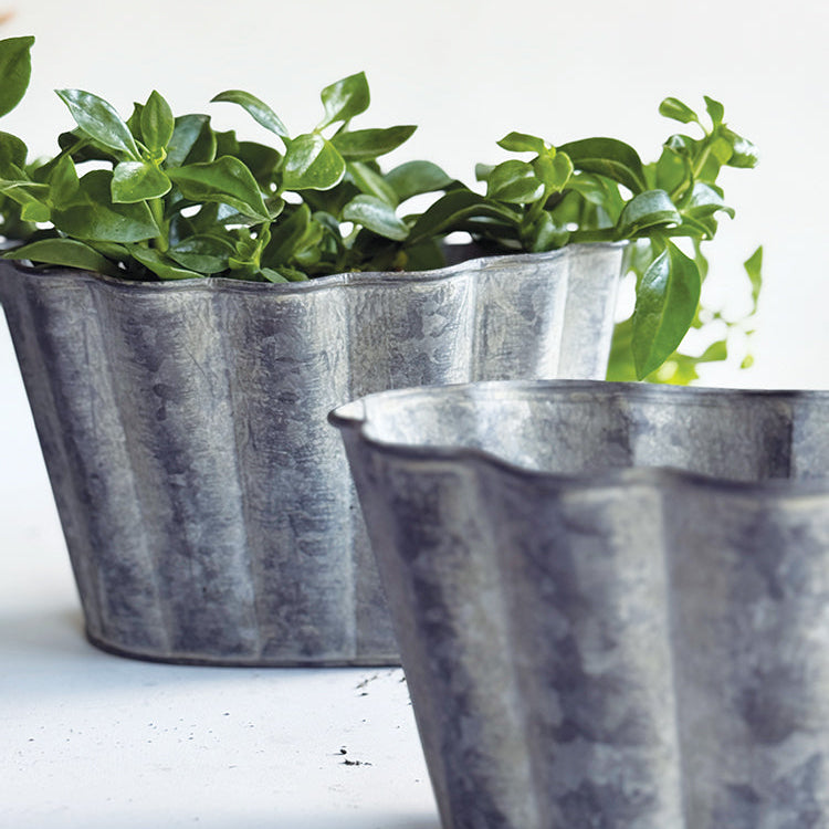 Silver Fluted Oval Planter (Set of 2 - Large)