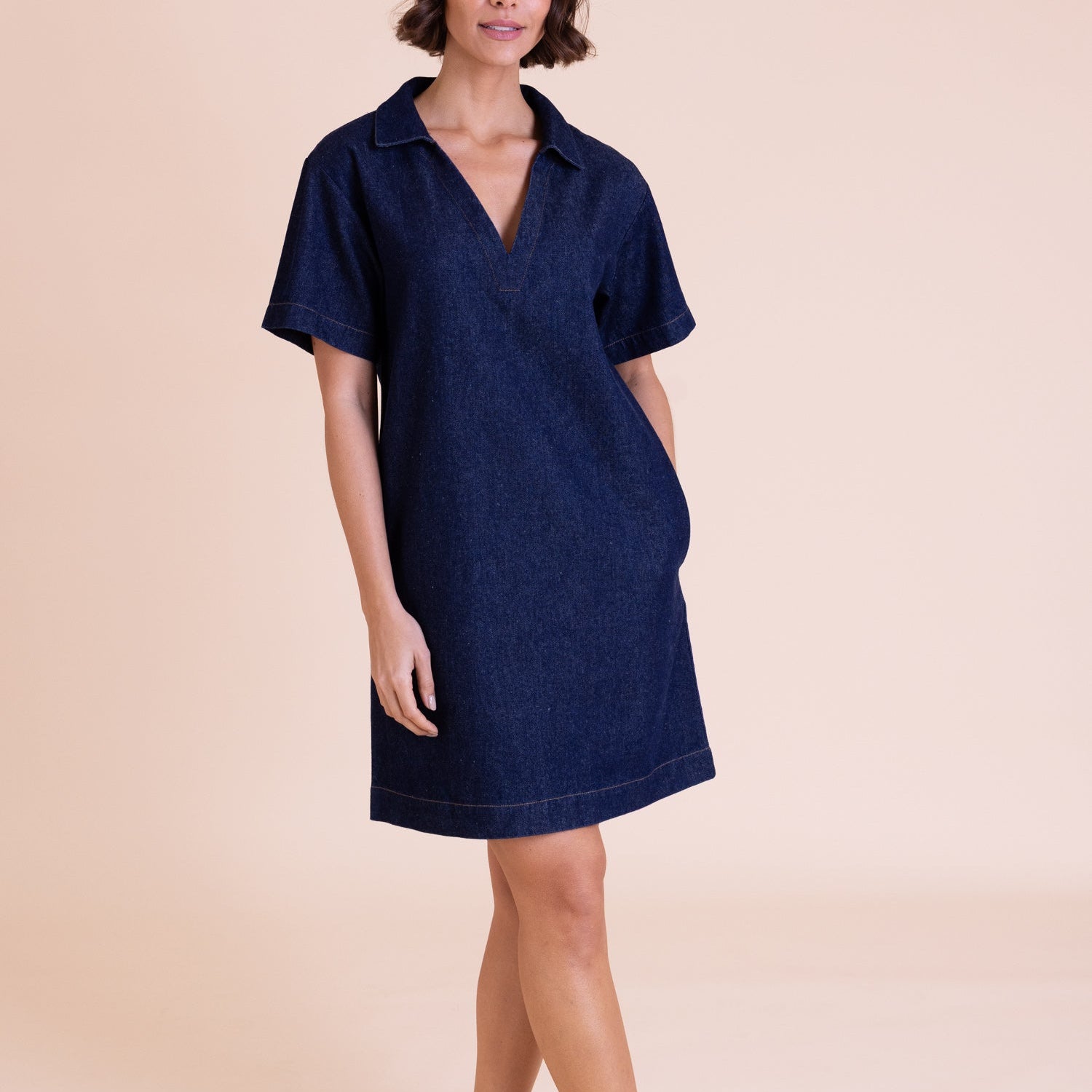 Denim Open Collar Dress