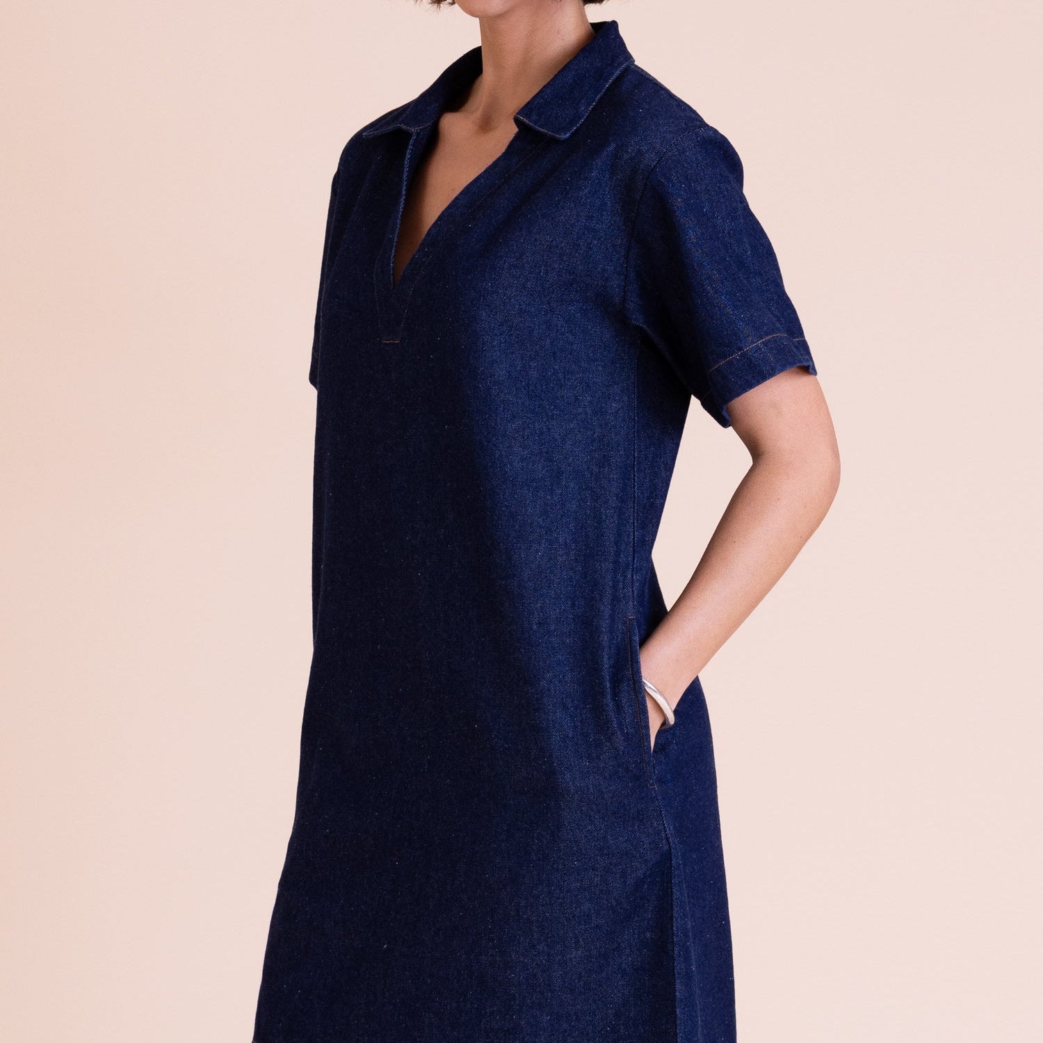 Denim Open Collar Dress