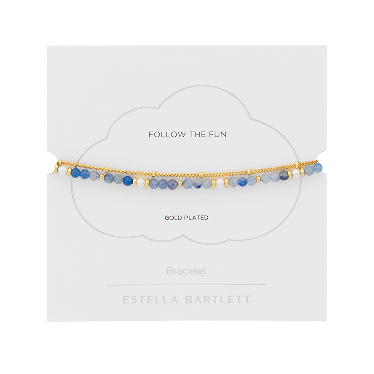 Estella Bartlett 'Follow the Fun' Mixed Pearl and Blue Aventurine Beaded Chain Duo Bracelet
