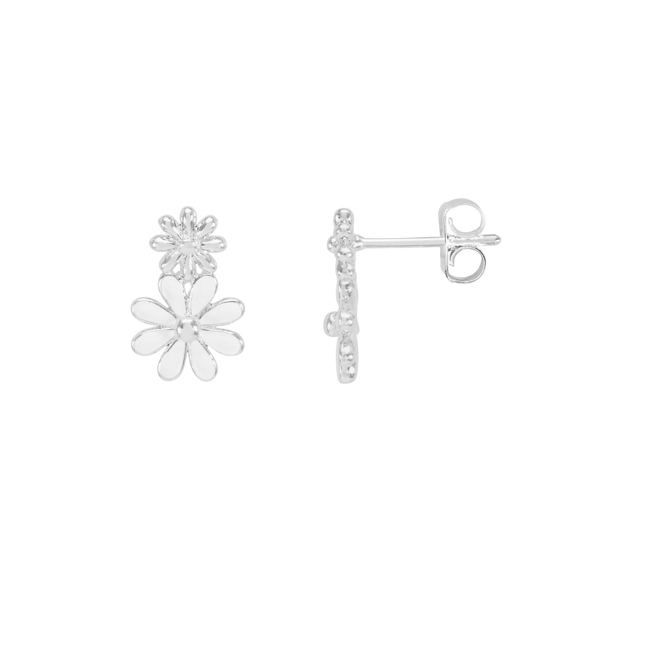 Estella Bartlett White Enamel Double Flower Earrings Studs