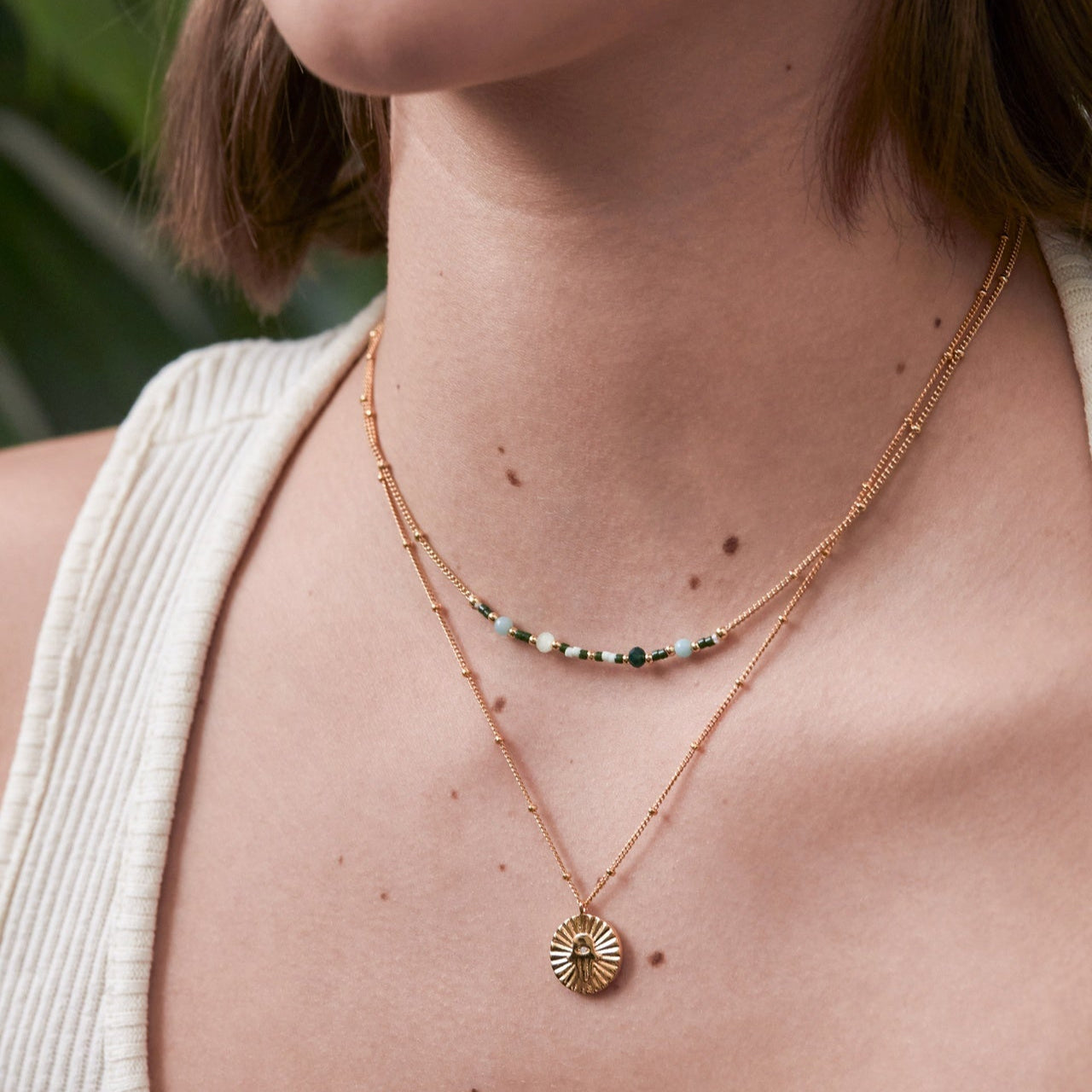 Mini Green 'Calm' Beaded Chain Necklace