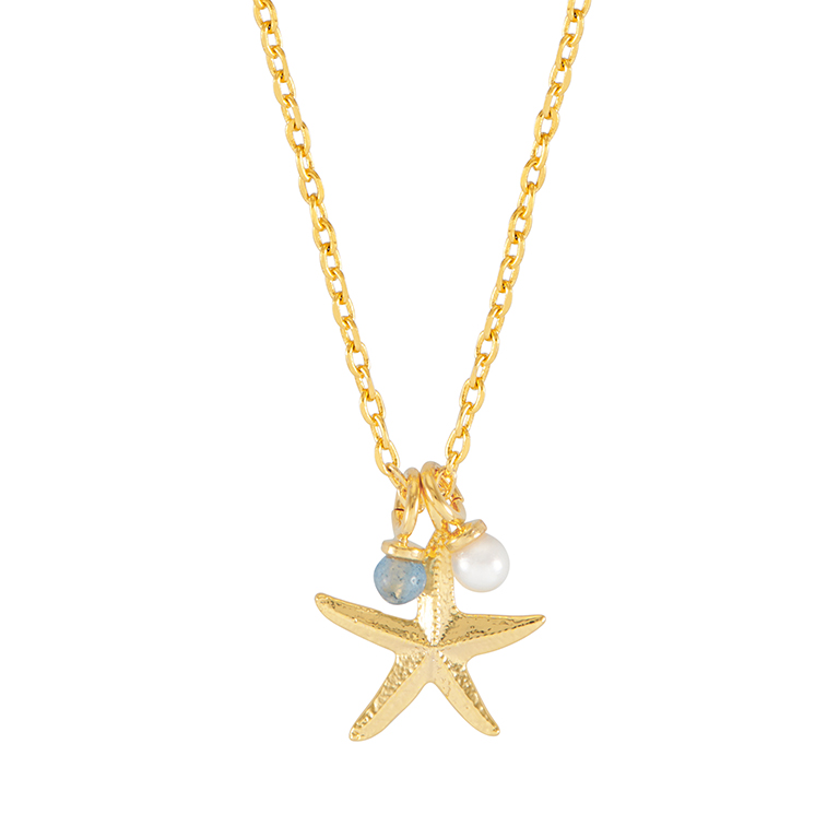Estella Bartlett Starfish Charm Necklace with Pearl and Blue Lace Agate