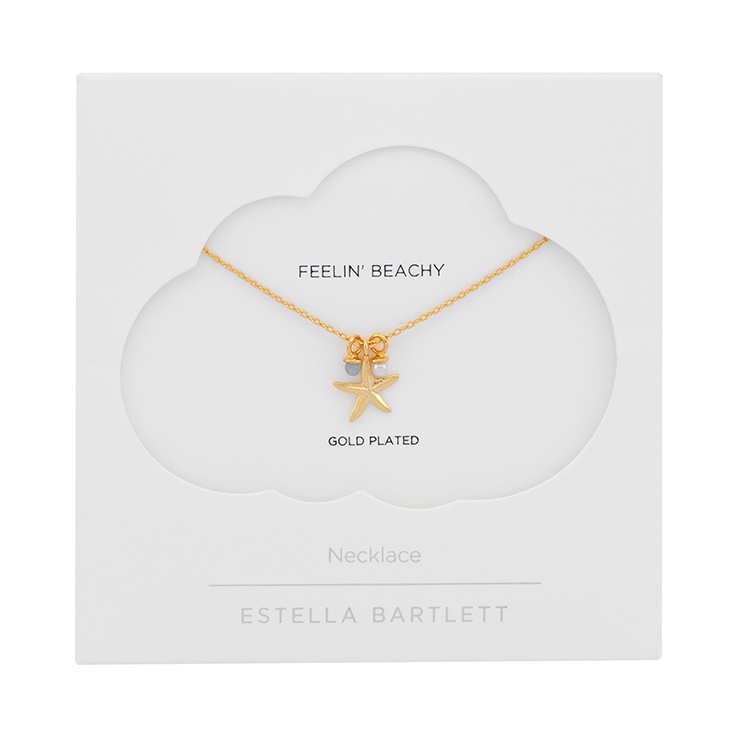Estella Bartlett Starfish Charm Necklace with Pearl and Blue Lace Agate