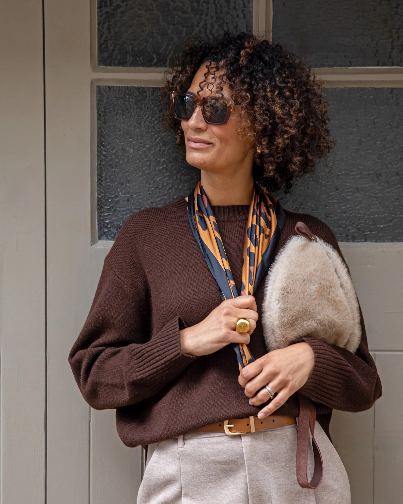 Chalk Large Leopard Print Luna Scarf