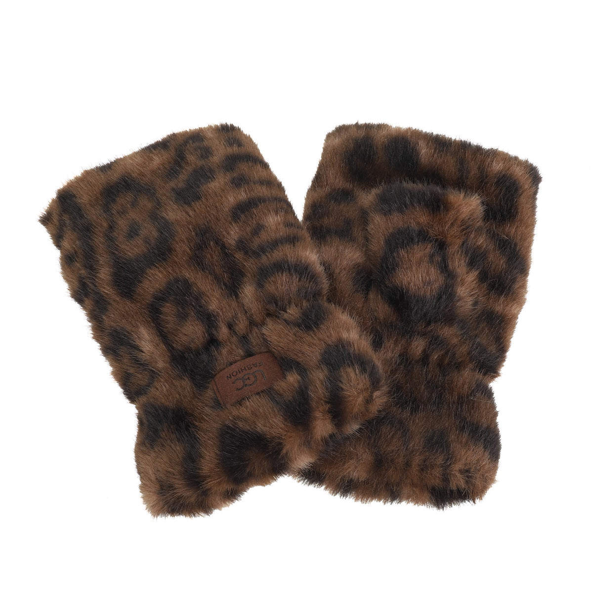 Leopard Print Fingerless Faux Fur Gloves