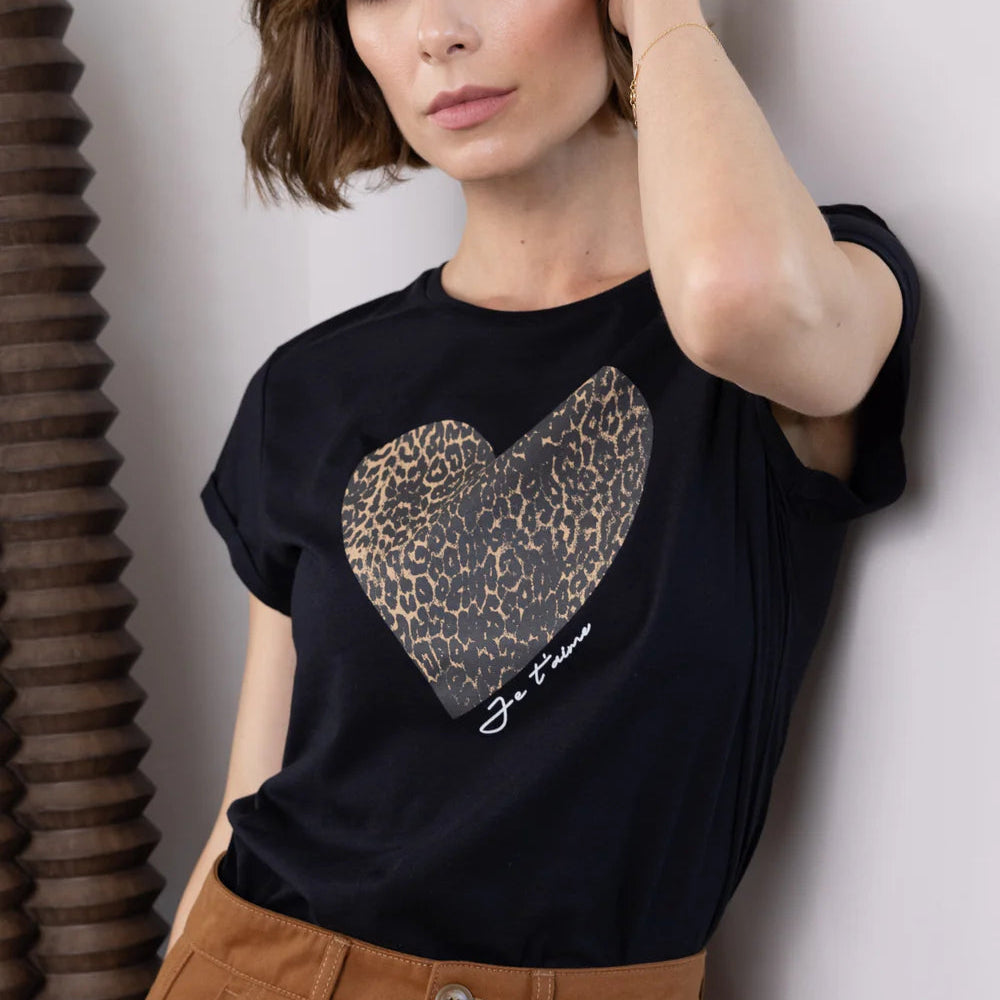 Eleven Loves - Leopard Heart Neat Fit T-Shirt