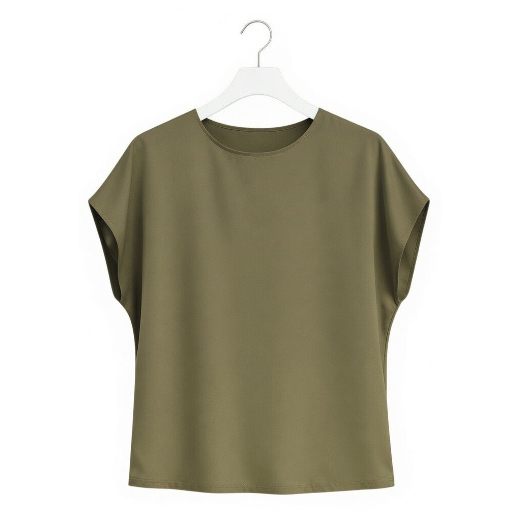 White Leaf Satin Boxy T-Shirt Top
